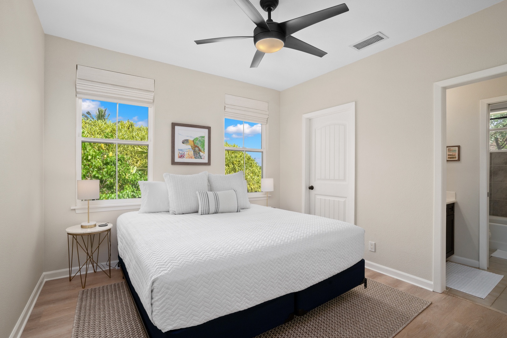 Princeville Vacation Rentals, Hale Kaua'i - Wake to garden views and soft natural light in this peaceful, inviting bedroom retreat.