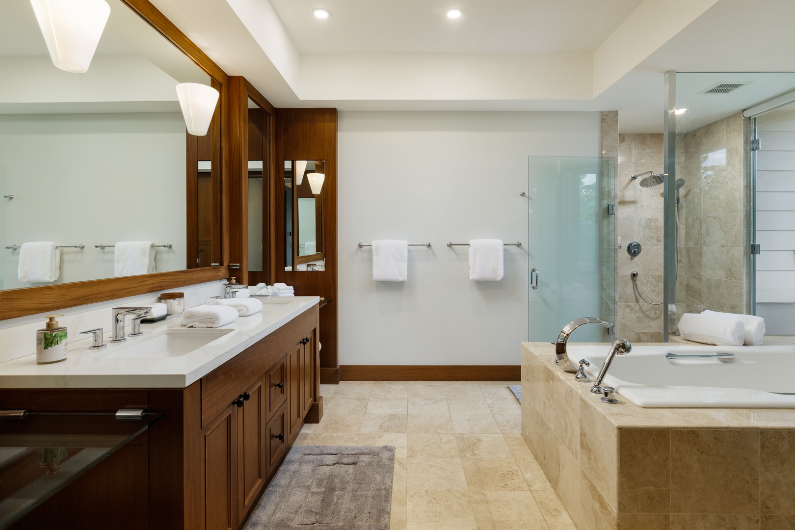 Kailua Kona Vacation Rentals, 3BD Fairways Villa (104A) at Four Seasons Resort at Hualalai - Wide and roomy ensuite with dual vanity spaces.