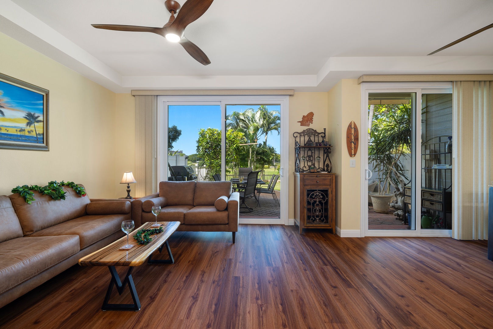 Kapolei Vacation Rentals, Fairways at Ko Olina 24H - Unwind in the spacious living room with modern decor and warm tones.