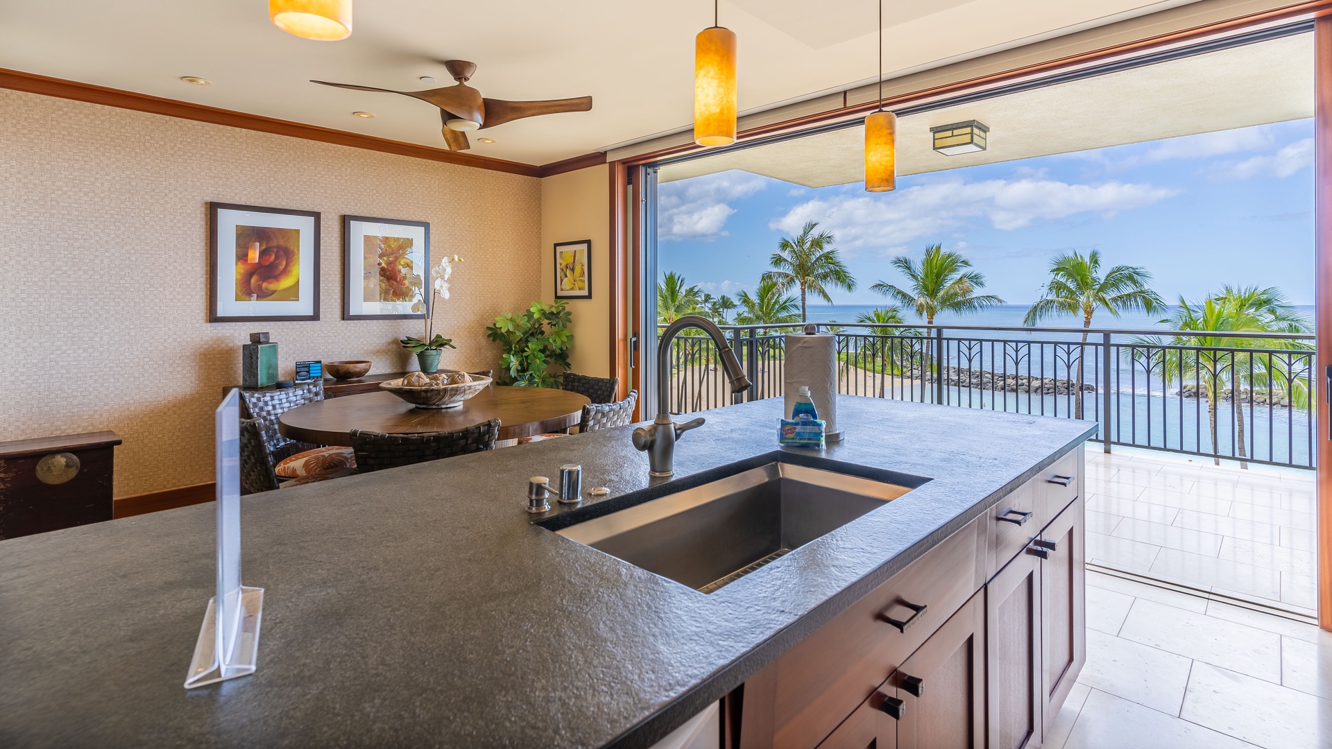 Kapolei Vacation Rentals, Ko Olina Beach Villas B410 - The lanai pocket doors open up to seamless indoor /outdoor living.