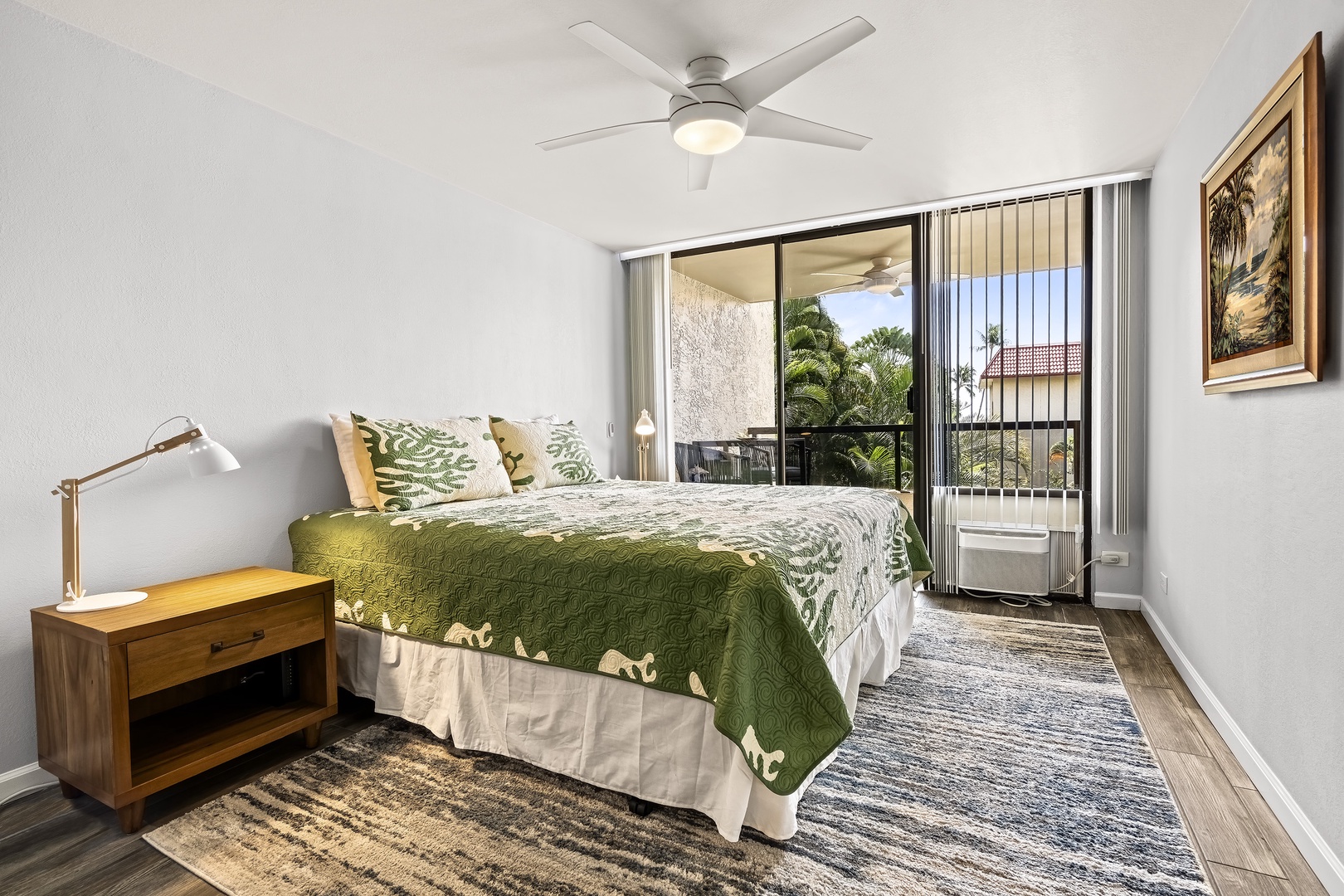 Kailua Kona Vacation Rentals, Kona Pacific B310 - Bedroom features, King bed, A/C, Lanai access, and ensuite