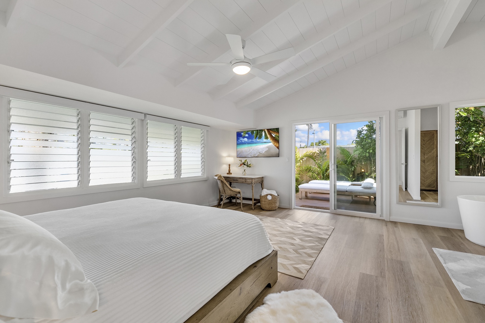 Kailua Vacation Rentals, Seahorse Beach House - Front House Primary  Bedroom with Private Deck
