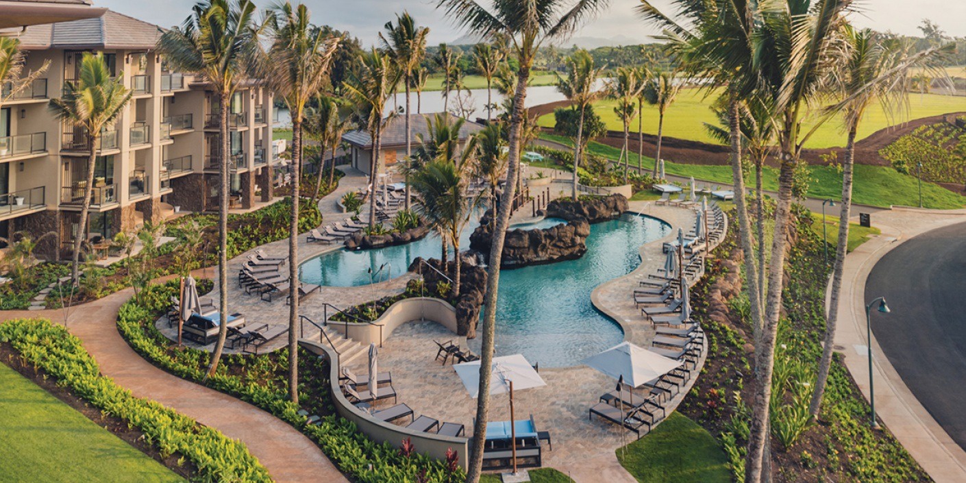 Lihue Vacation Rentals, Maliula at Hokuala 2BR Superior* - An aerial view of the Maliula pool.