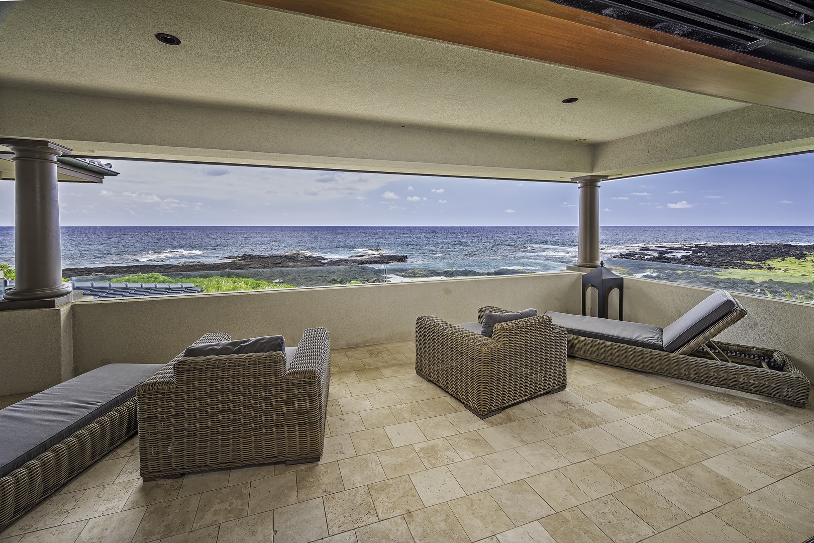 Kailua Kona Vacation Rentals, Alohi Kai Estate** - Your private oceanfront setting overlooks rich lava, white sands, crashing waves and Hawaii's famous romantic sunsets.