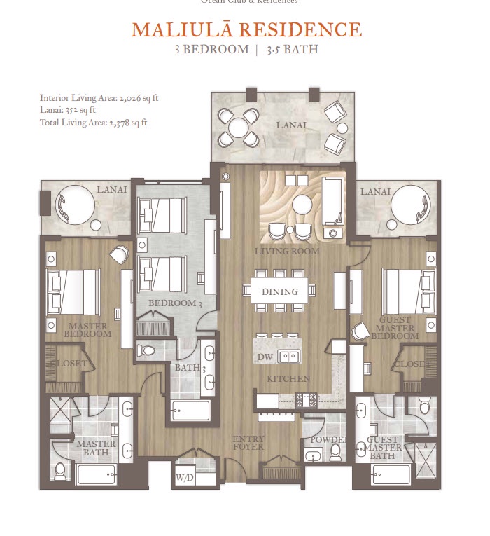 Lihue Vacation Rentals, Maliula at Hokuala 3BR Premiere* - The Maliula Three-Bedroom Premiere floor plan.