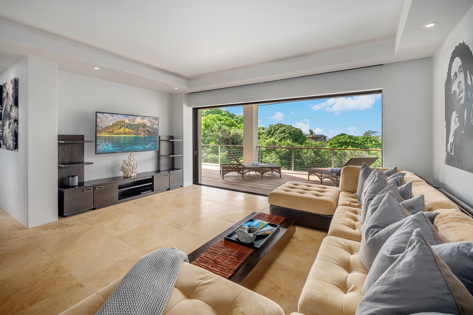 Princeville Vacation Rentals, Hanalei Plantation Villa - Open and airy living area filled with natural light, providing a welcoming space for relaxation and entertainment.