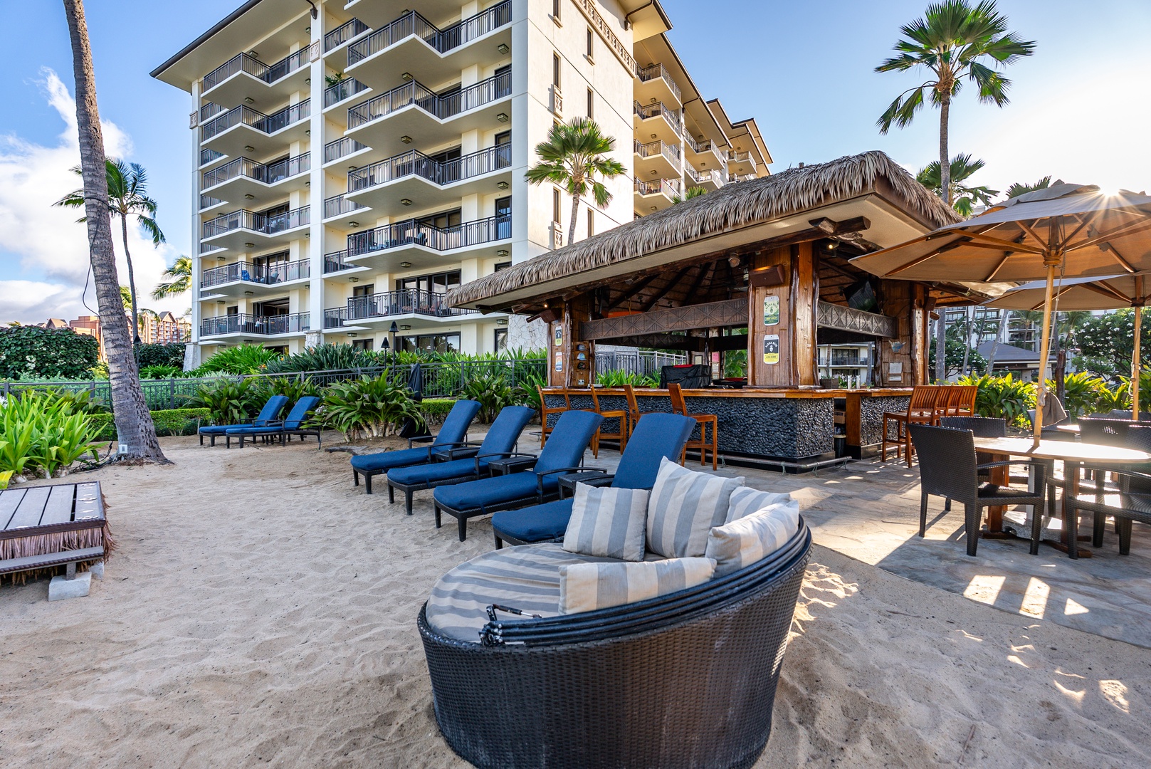 Sink into the shaded cabana seating between swims.