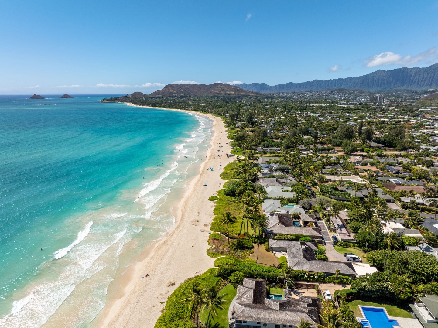 Kailua Vacation Rentals, Kailua Sands - Aerial view of shoreline and neighborhood.
