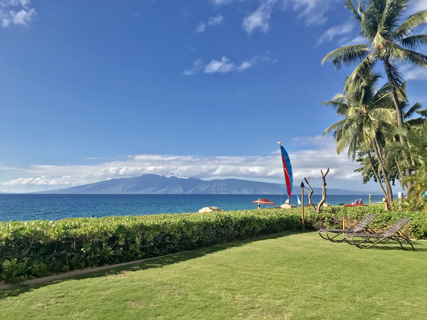 Lahaina Vacation Rentals, Maui Kaanapali Villas 292 - Take in the stunning ocean views from the lush green lawn, with the nearby sailboats adding a vibrant splash of color