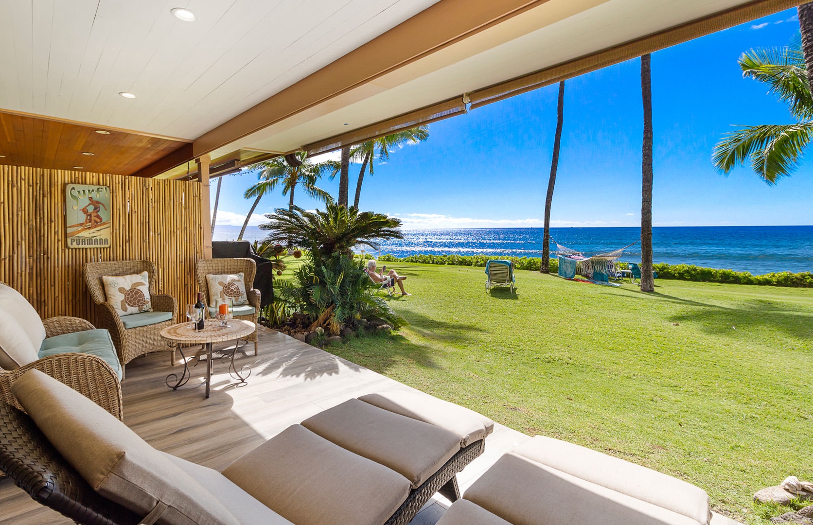 Lahaina Vacation Rentals, Puamana 240-3 - Unwind on the lanai with panoramic oceanfront views, where paradise meets relaxation.