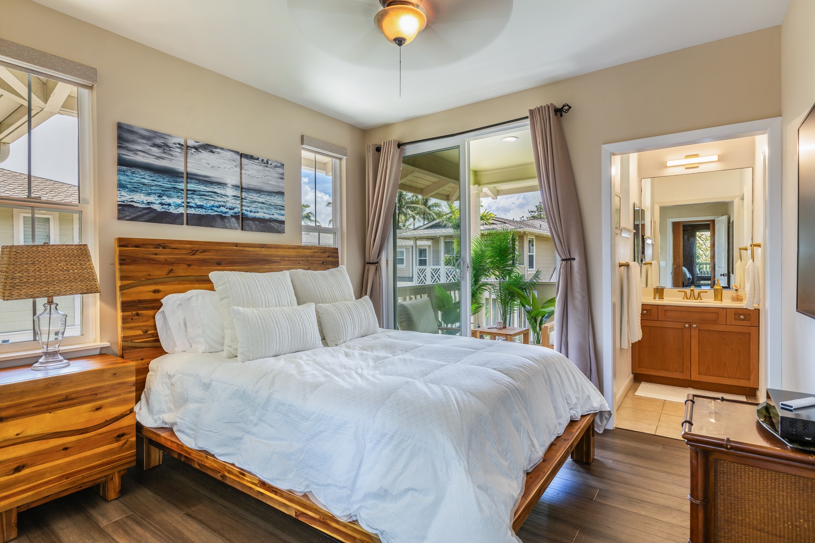 Princeville Vacation Rentals, Pualani Villa - The second bedroom offers a cozy queen-size bed and large windows for a bright, airy feel.