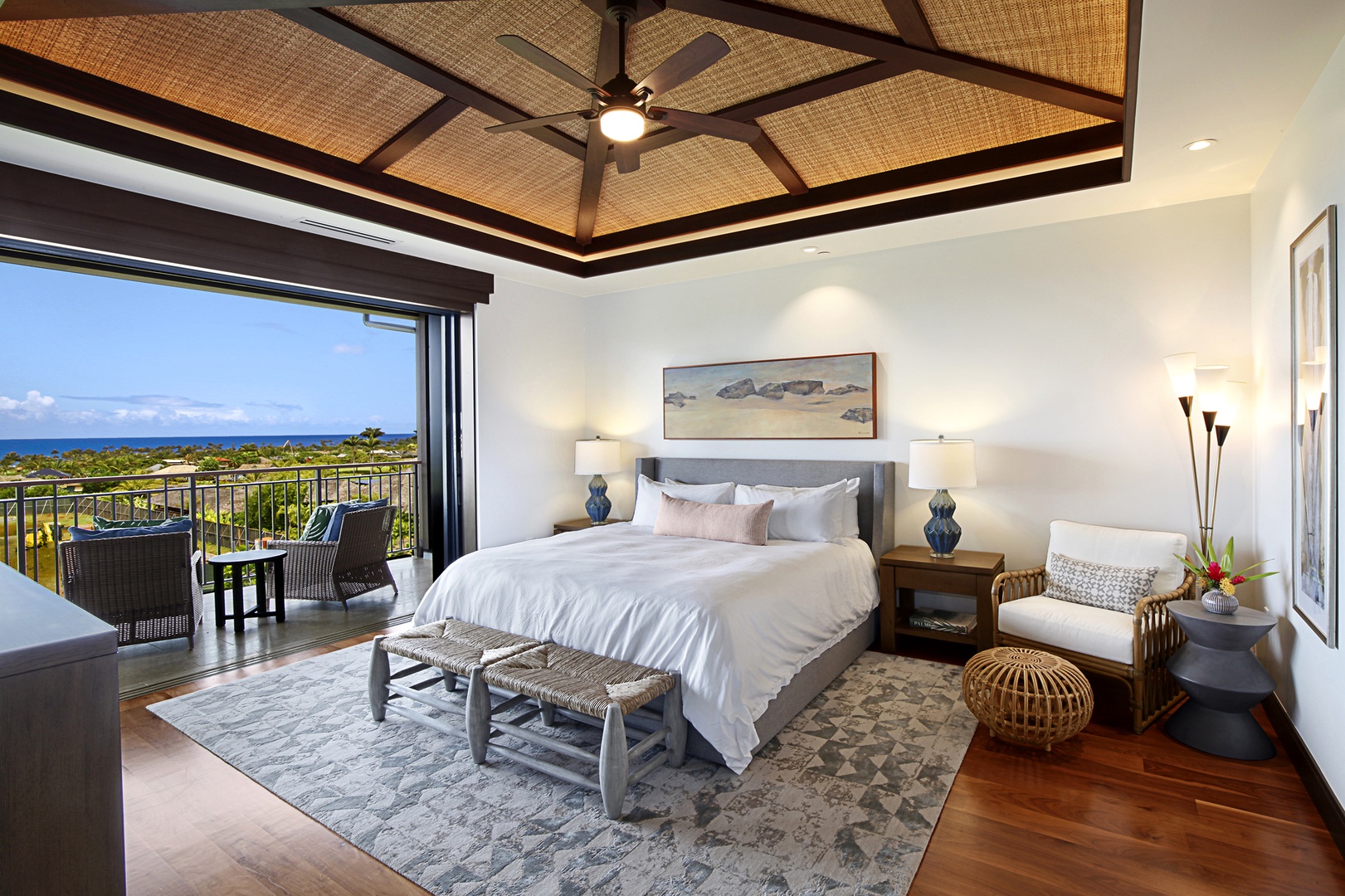 Koloa Vacation Rentals, Kukui'ula Villa #8 - Primary bedroom offers a king bed and Ocean View