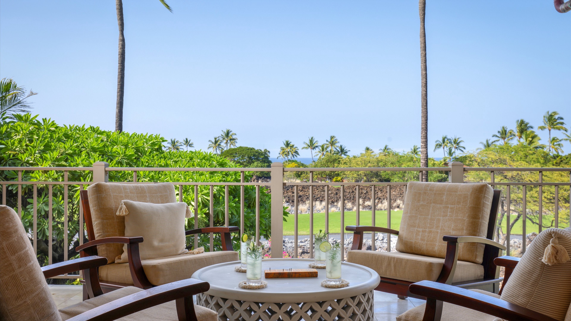 Kailua Kona Vacation Rentals, 3BD Ka'ulu Villa (129B) at Hualalai Resort - Enjoy your morning coffee on the lanai with golf views!