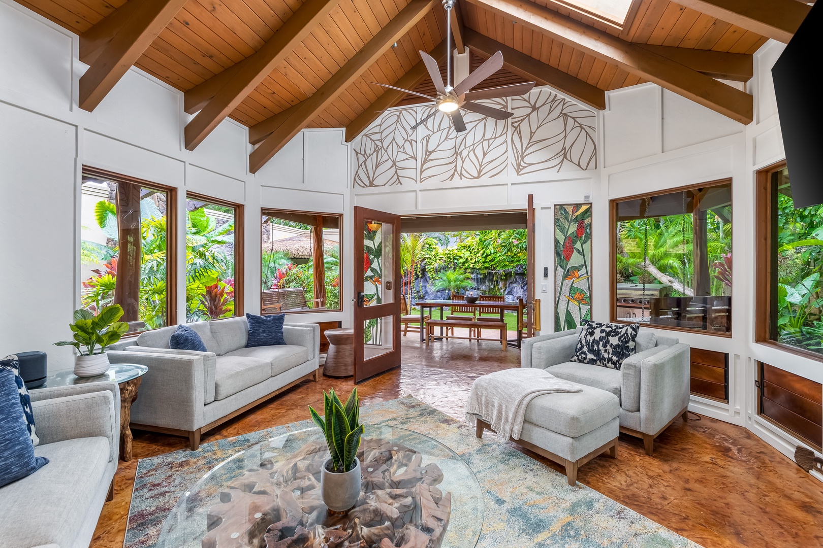 Waimanalo Vacation Rentals, Hawaii Hobbit House - Spacious main living area opens to the covered lanai.