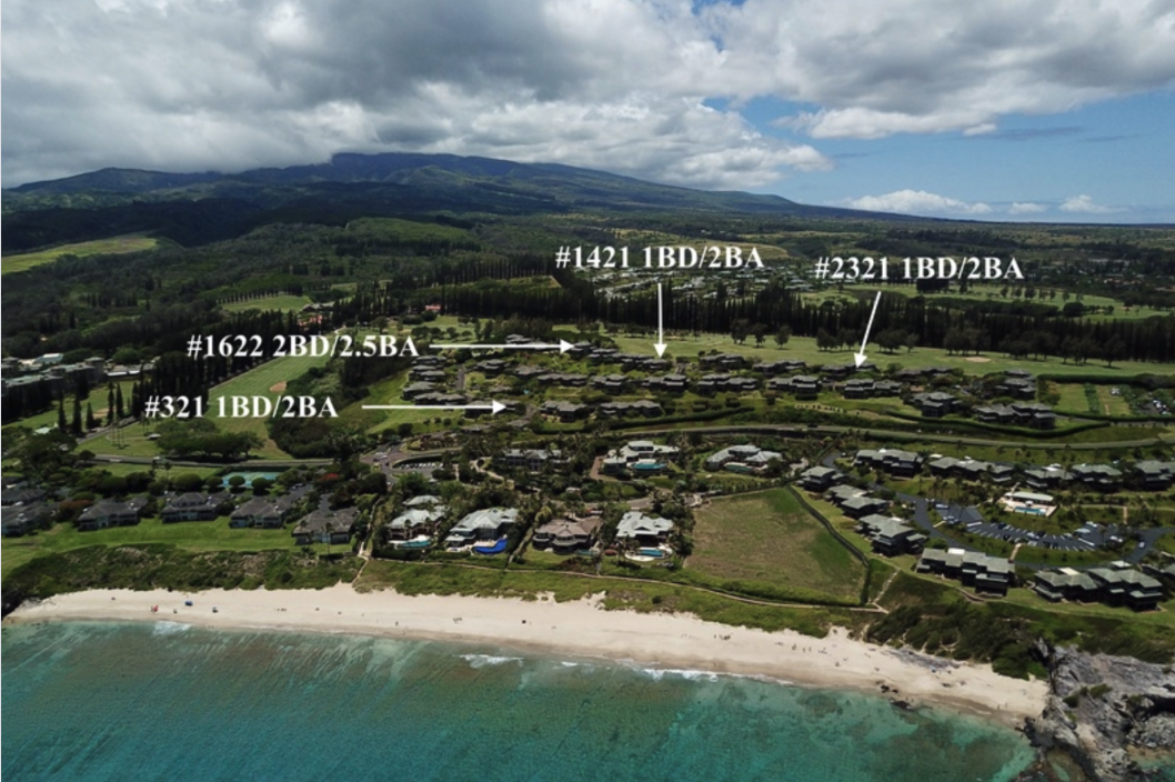 Lahaina Vacation Rentals, Kapalua Ridge 1421 - This aerial view showcases the proximity of Kapalua Ridge Villas to the stunning beach