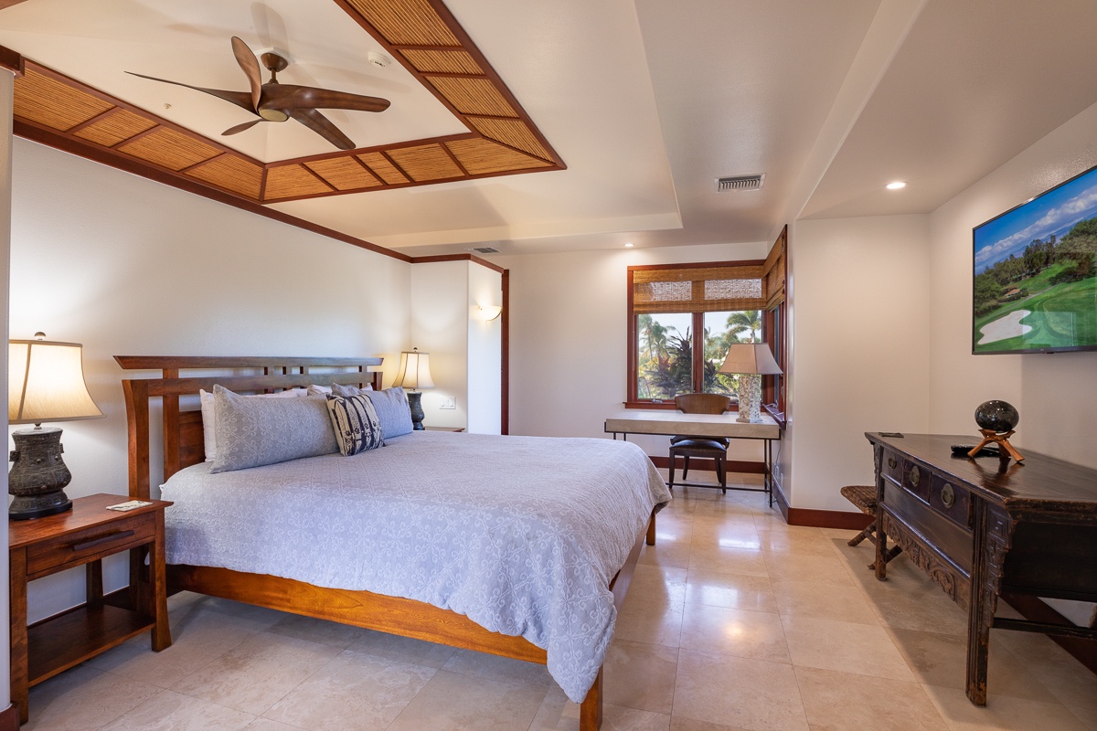 Kamuela Vacation Rentals, Mauna Lani Champion Ridge 22 - King bed and desk area