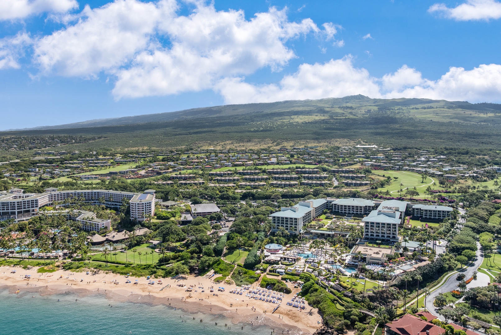 Wailea Vacation Rentals, Wailea Luxury Residence Hoolei 93-3 - Aerial view of Wailea Hoolei Resort, showcasing its prime location near the beach.