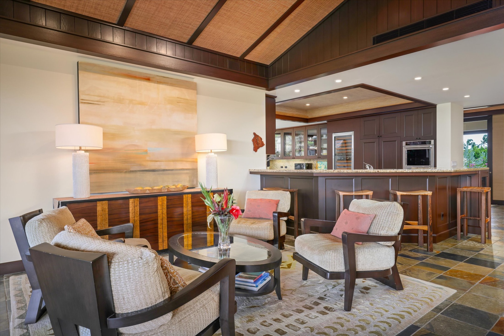 Kailua Kona Vacation Rentals, Wai'ulu Villa 115D - Built-in bar and conversation area with fine finishes—perfect for evening cocktails or morning planning.
