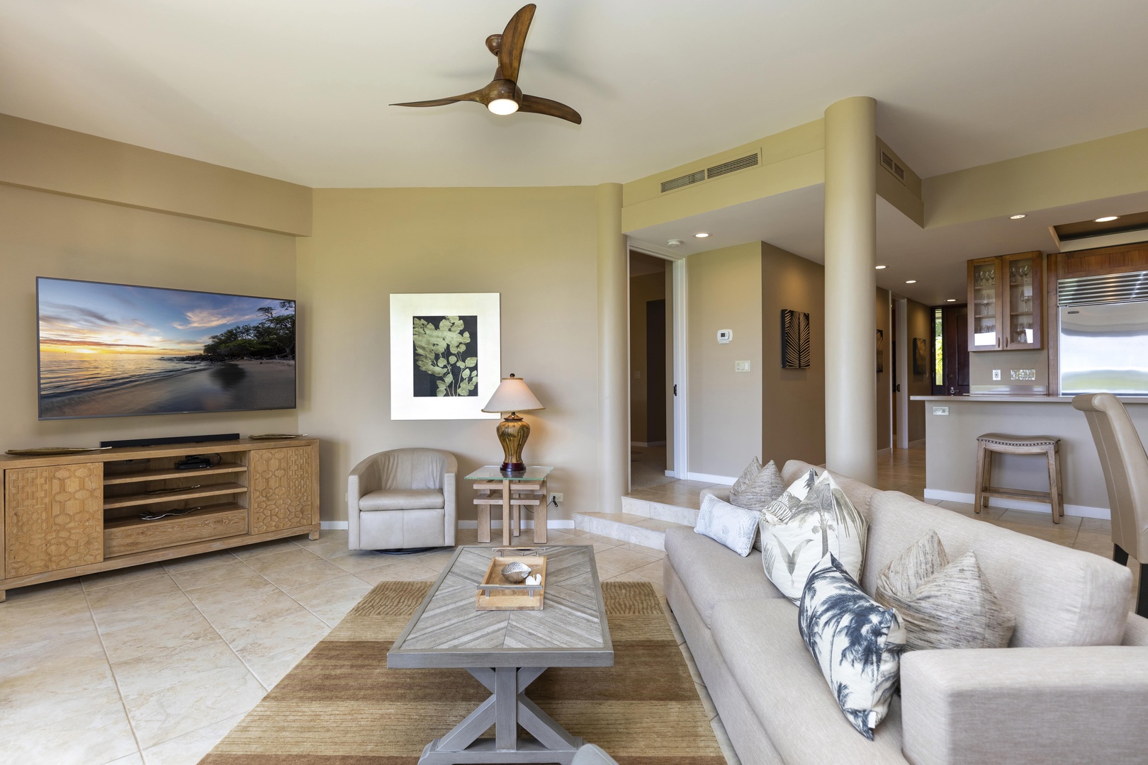 Kamuela Vacation Rentals, Mauna Lani Point E105 - Comfortable and spacious seating in the living room invites relaxation and conversation.