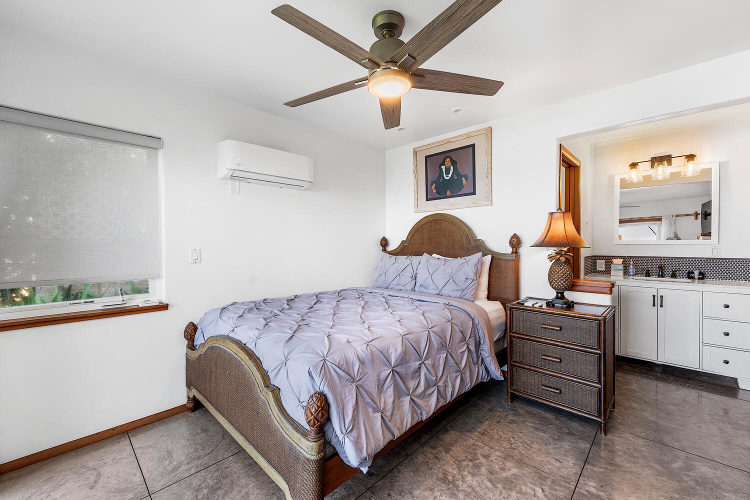 Kailua-Kona Vacation Rentals, Hale Kope Kai - Additional guest bedroom with queen bed, ceiling fan, and split A/C for restful nights.