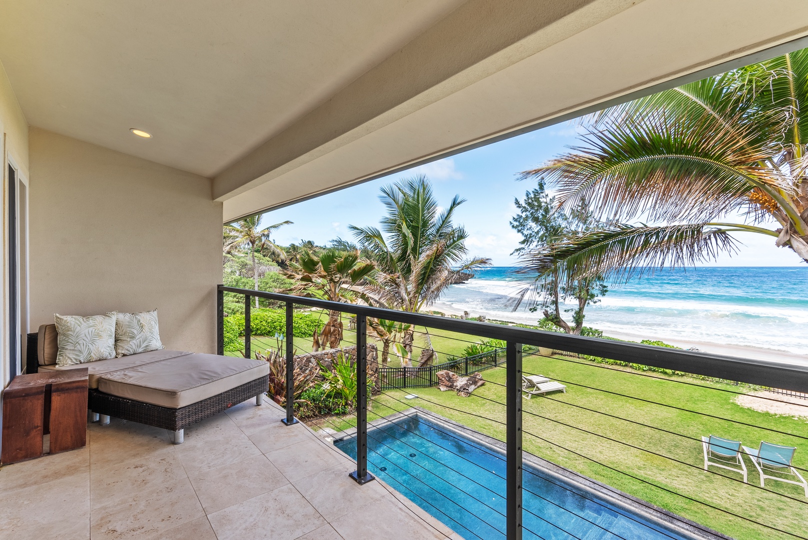 Laie Vacation Rentals, Laie Beachfront Estate - View from the main bedroom upstairs lanai