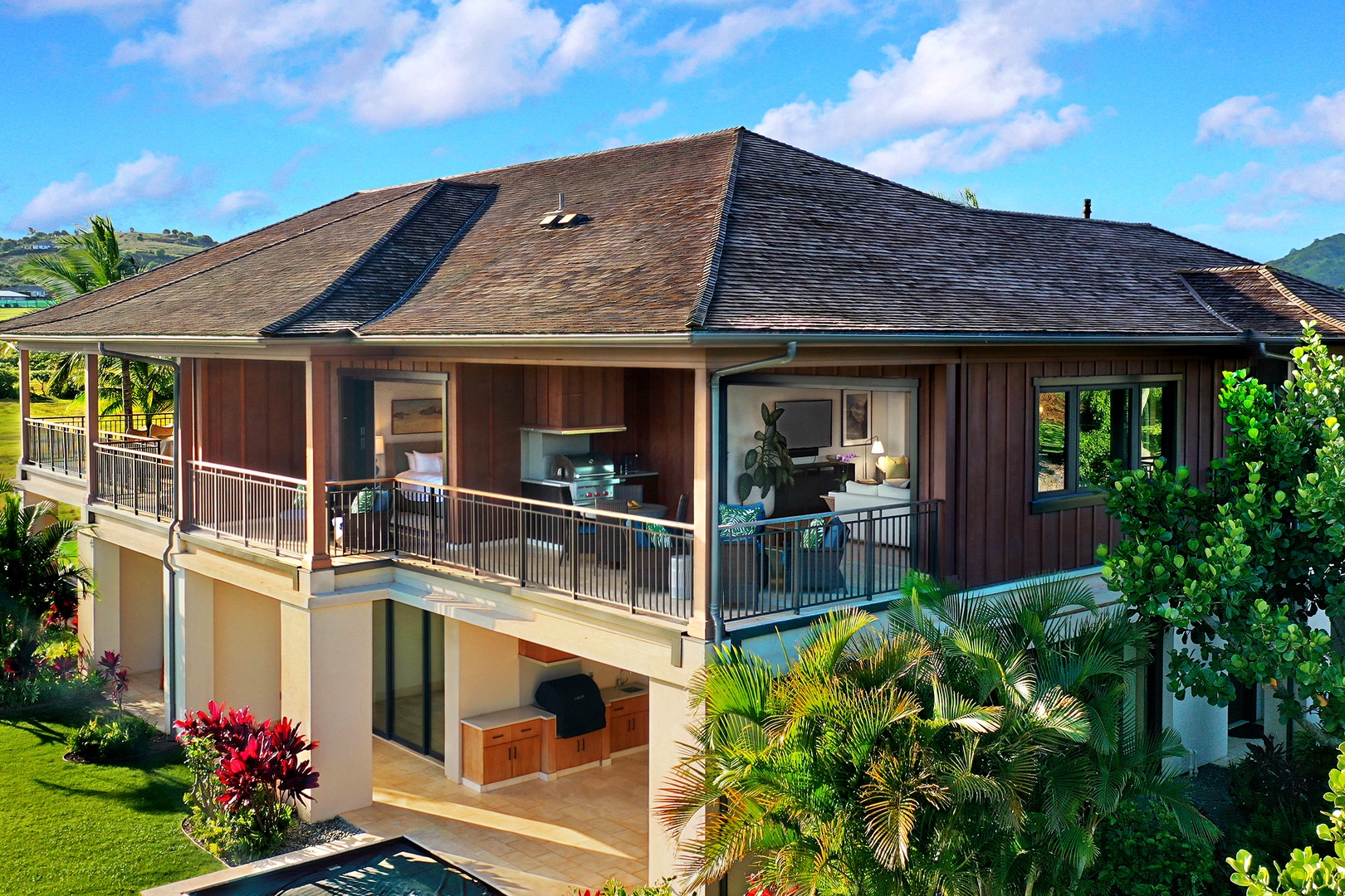 Koloa Vacation Rentals, Kukui'ula Villa #8 - Aerial view of the House shows the generous Lanai