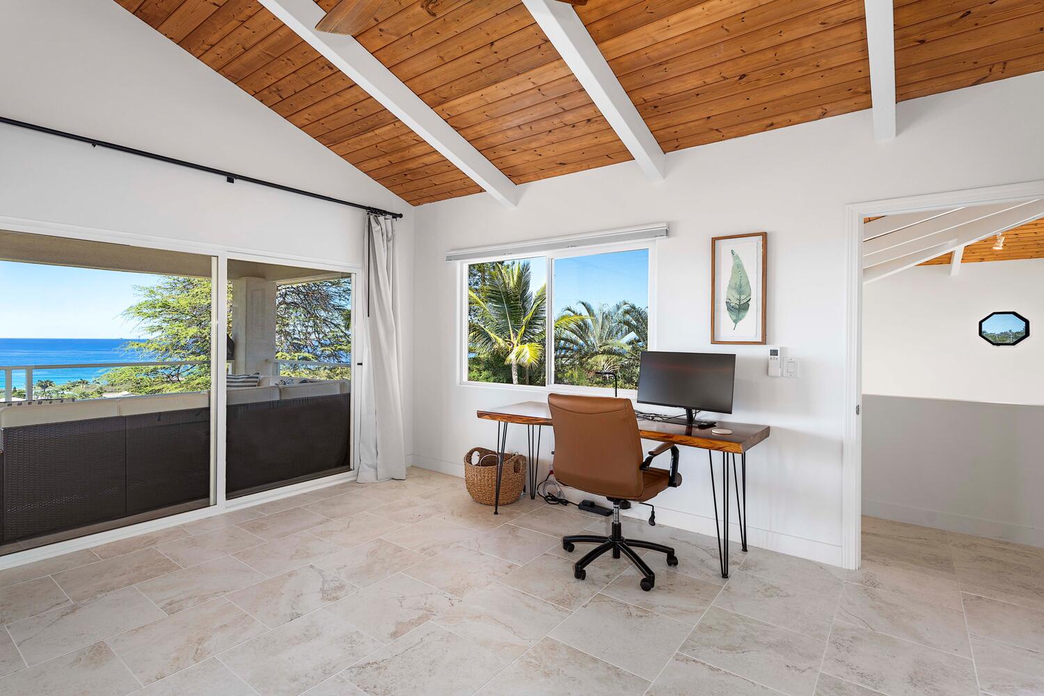 Kailua Kona Vacation Rentals, Ho'okipa Hale - A dedicated home office to stay productive, surrounded by greenery and natural light.