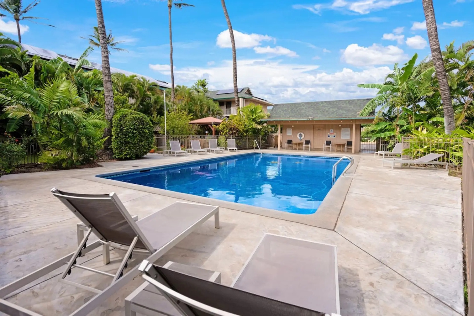 Kihei Vacation Rentals, Kalama Terrace P302 - Cool off in the community pool, surrounded by swaying palms and lush tropical landscaping.