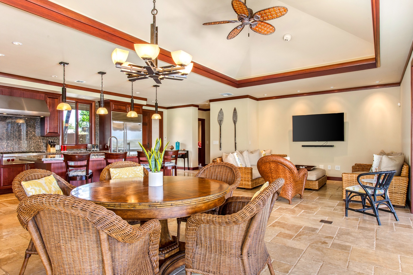 Kamuela Vacation Rentals, 3BD Wai'ula'ula Villa (312) at Mauna Kea Resort - Gather for meals in the spacious dining area with seating for five and seamless flow to the lanai.
