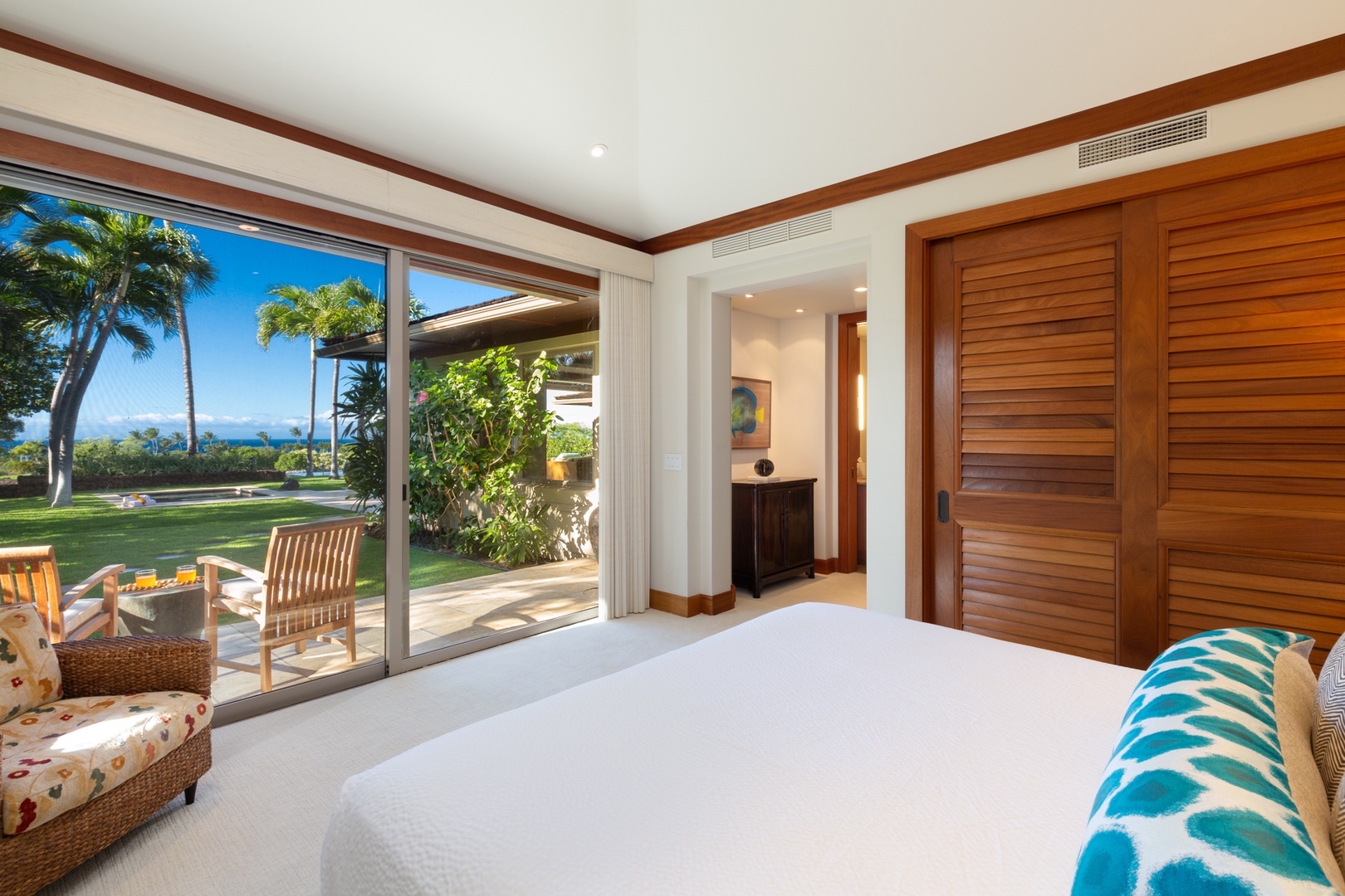 Kailua Kona Vacation Rentals, 4BD Hainoa Estate (102) at Four Seasons Resort at Hualalai - Second bedroom with a king bed, en suite bath, private lanai & ocean views