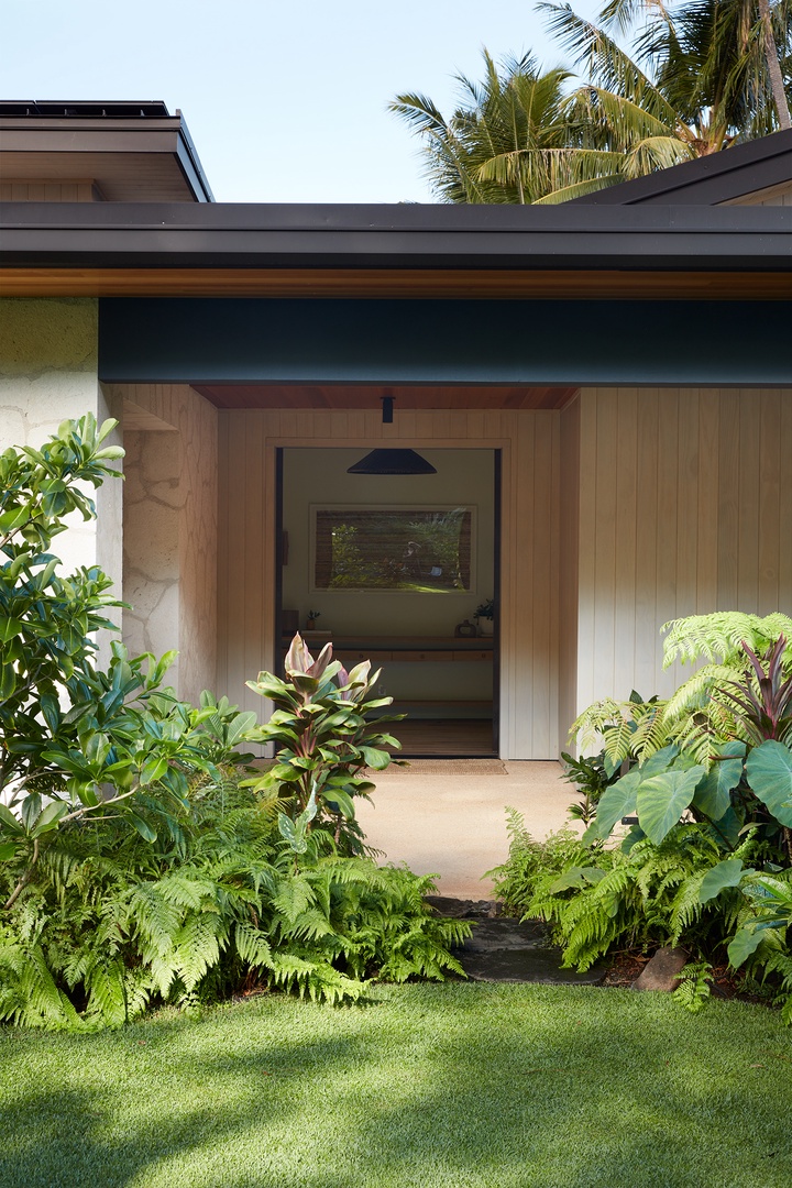 Honolulu Vacation Rentals, Diamond Head Hillside Estate** - Lush landscaping and thoughtful design come together to create a welcoming arrival experience that feels private, refined, and distinctly Hawaiian.