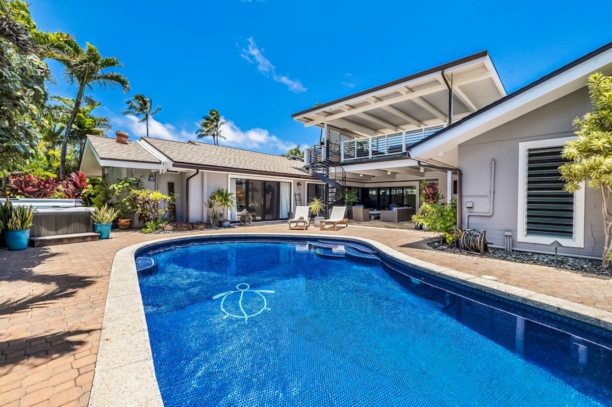 Kailua Vacation Rentals, Hale Ohana - View of the gorgeous Hale Ohana from the private pool.
