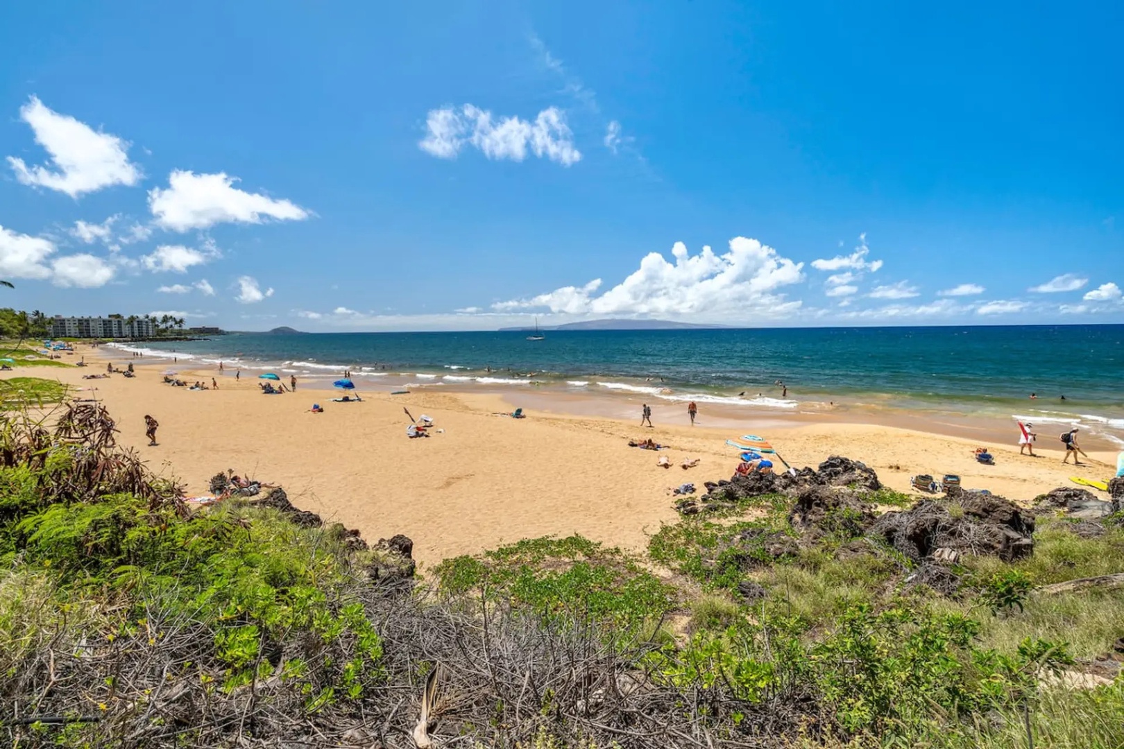 Kihei Vacation Rentals, Kalama Terrace P302 - Charley Young Beach stretches wide and sandy, room for umbrellas, boogie boards, and a swim before lunch.