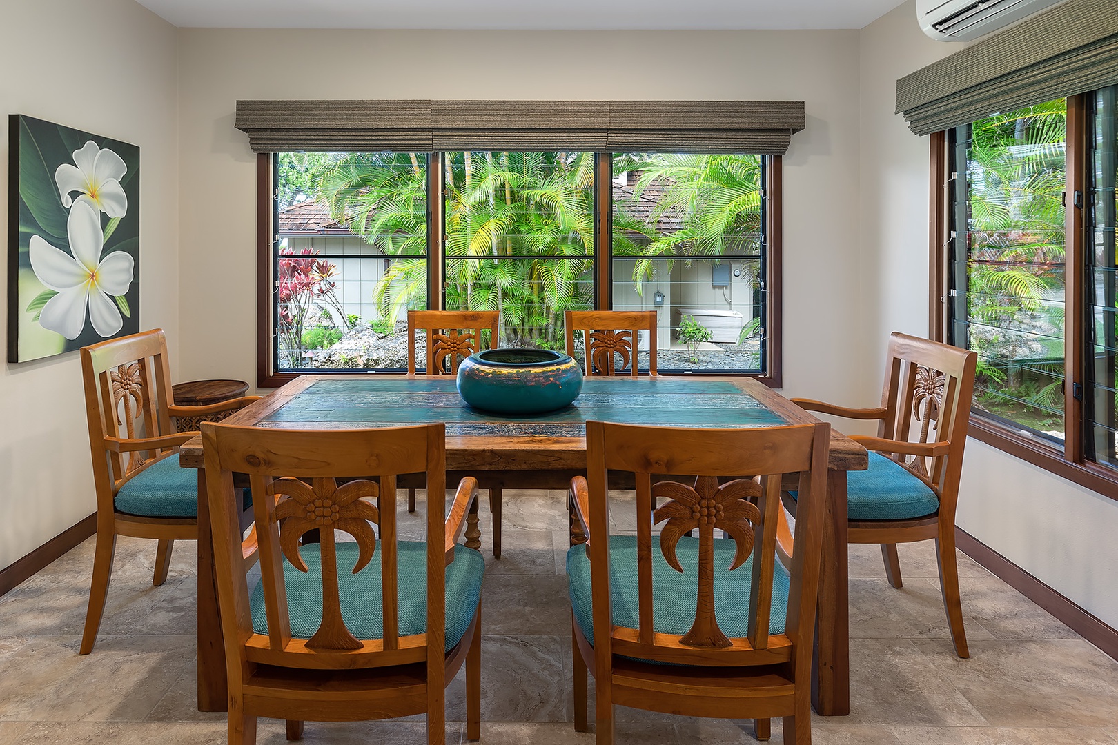 Kailua Vacation Rentals, Kailua Shores Estate 5 Bedroom - Tennis house dining area with seating for 6, ideal for enjoying meals with garden views.