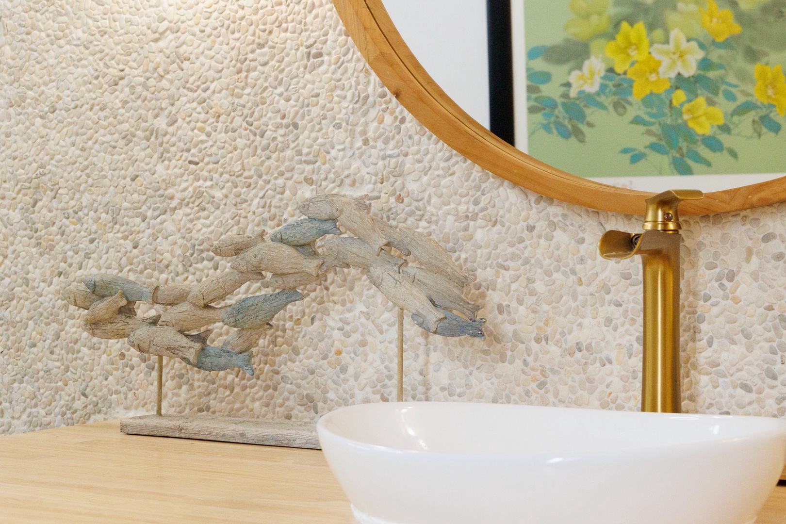 Kailua Kona Vacation Rentals, Keauhou Kai C301 - Vessel sink, brass tap, and a few small carvings that keep it warm.