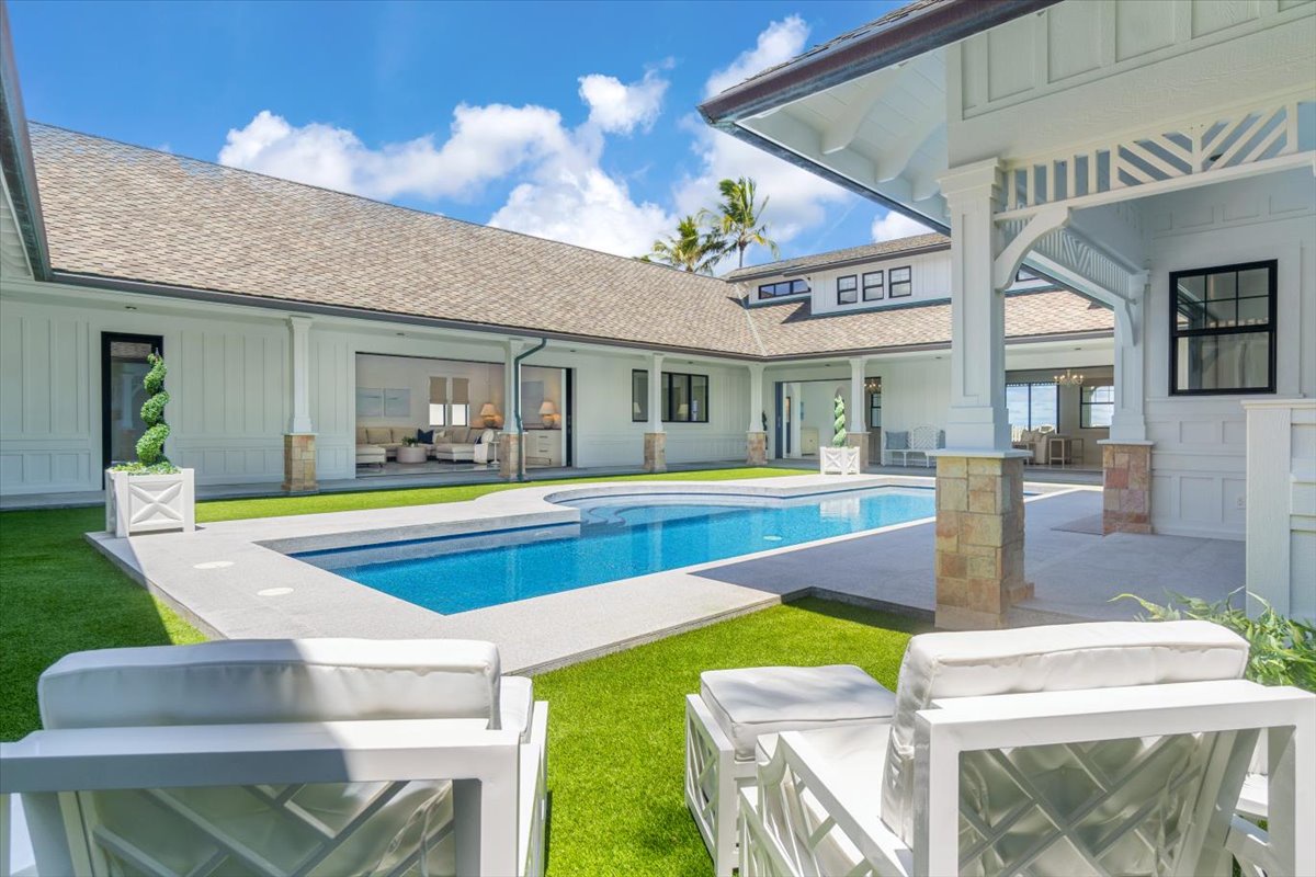 Kailua Vacation Rentals, Kailua Beachfront Estate - Poolside lounging under palms with ocean just beyond your landscaped dunes.