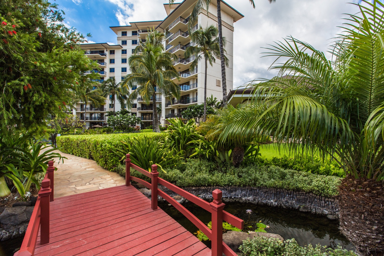 Kapolei Vacation Rentals, Ko Olina Beach Villa B604 - Explore tranquil koi ponds amidst lush gardens.