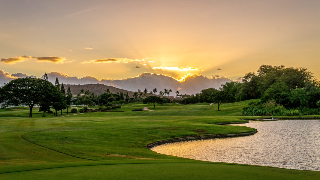 Kapolei Vacation Rentals, Hillside Villas 1496-2 - A glorious sunrise over the golf course.