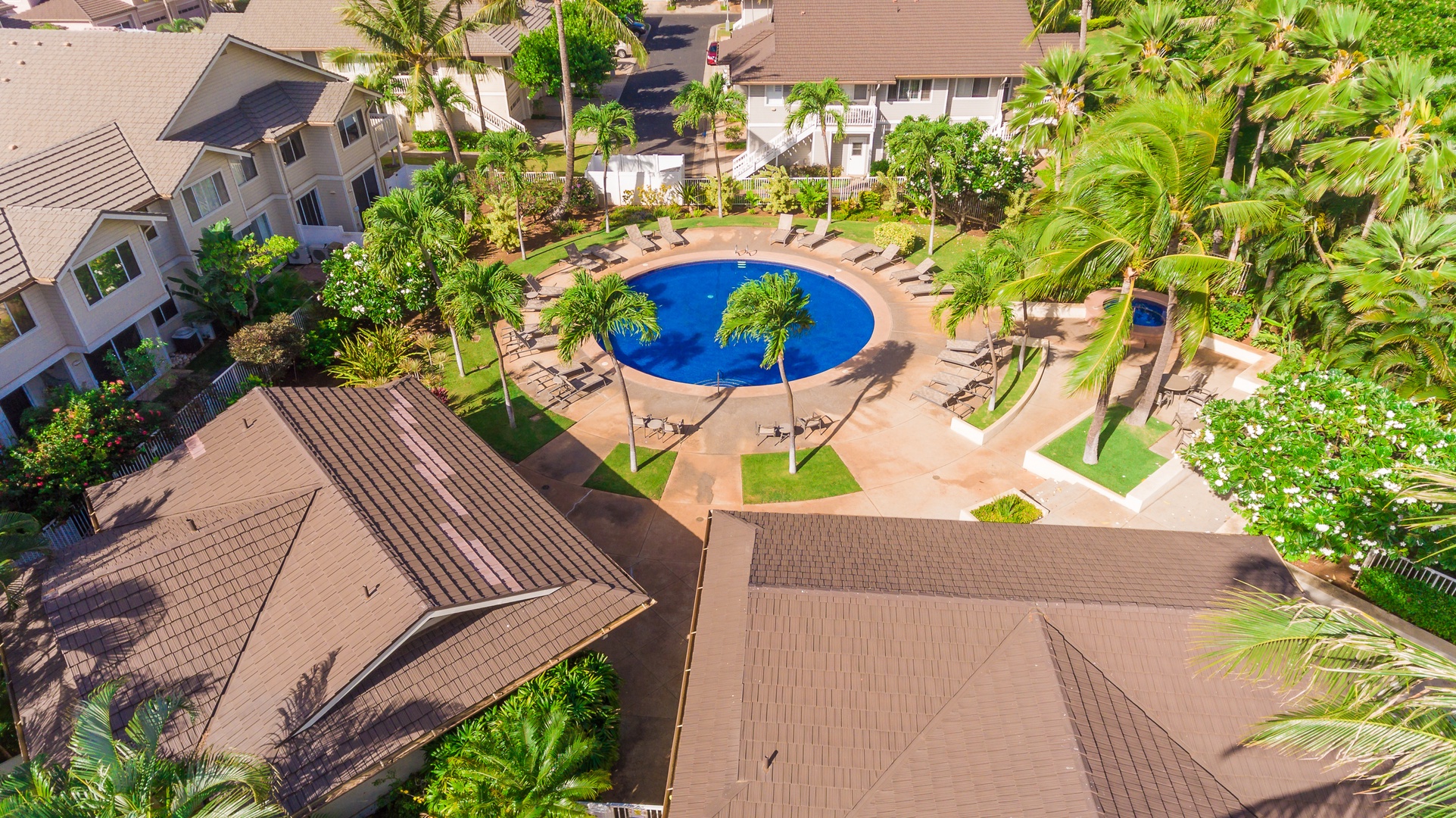 Kapolei Vacation Rentals, Fairways at Ko Olina 18C - Aerial view of the Fairways at Ko Olina, with a crystal blue pool in the center.