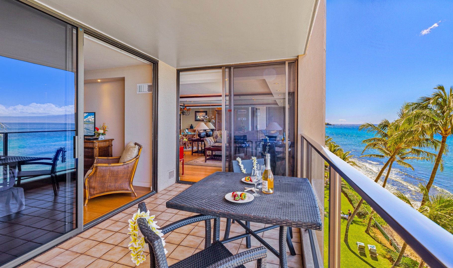 Lahaina Vacation Rentals, Mahana 608 - Master Bedroom and living room access to the lanai