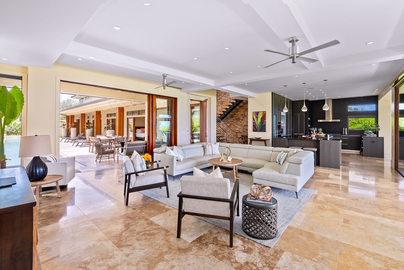 Kailua Vacation Rentals, Makalei - Spacious living area with an open design that blends indoor and outdoor spaces.