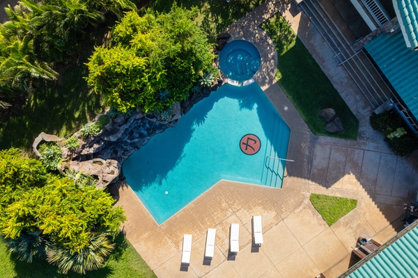 Waianae Vacation Rentals, Konishiki Beachhouse - 4BD - Aerial shot of the pool  