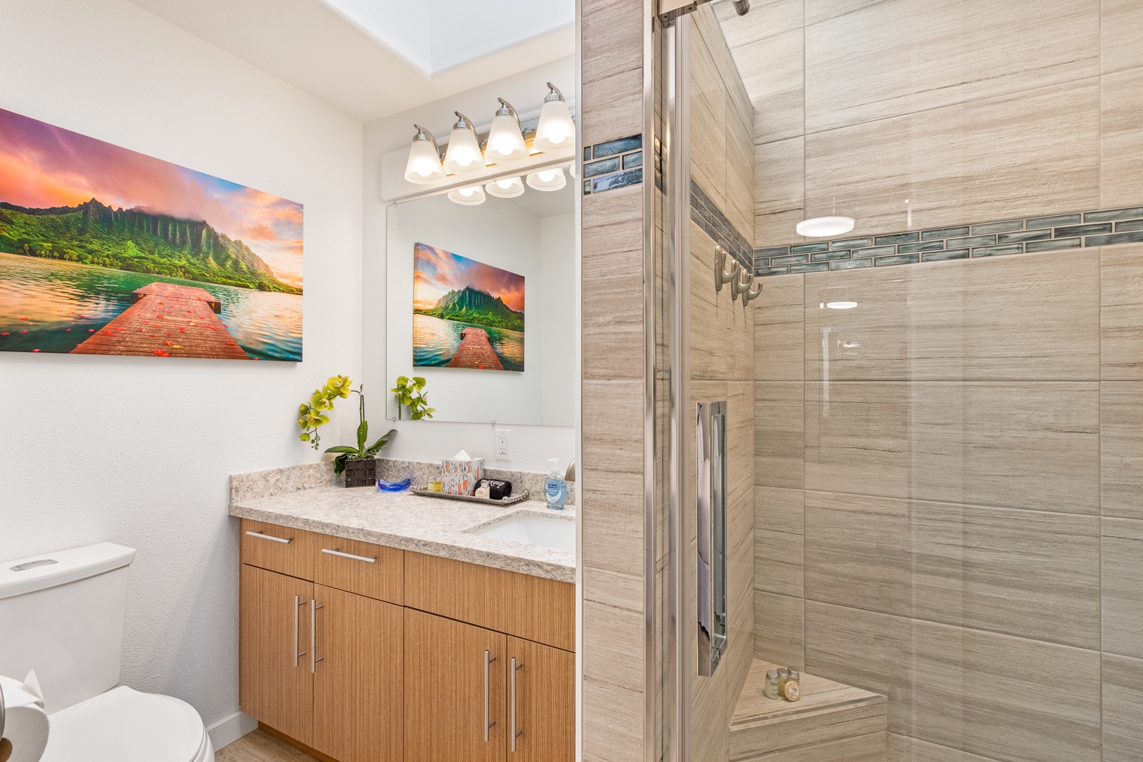 Lahaina Vacation Rentals, Puamana 254-2 - Puamana 254-2’s guest ensuite bath features a single vanity and separate shower for added convenience.