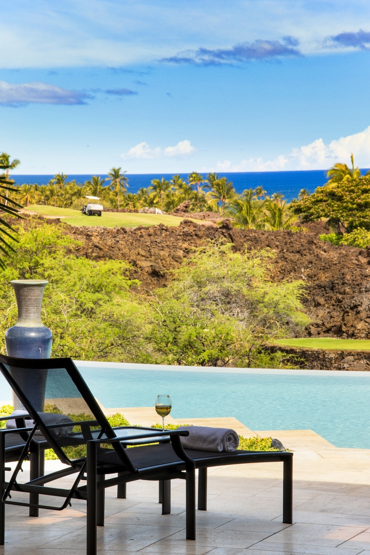 Kamuela Vacation Rentals, Champion Ridge 7 - Relax with a glass of wine and panoramic views that stretch from fairway to ocean horizon.