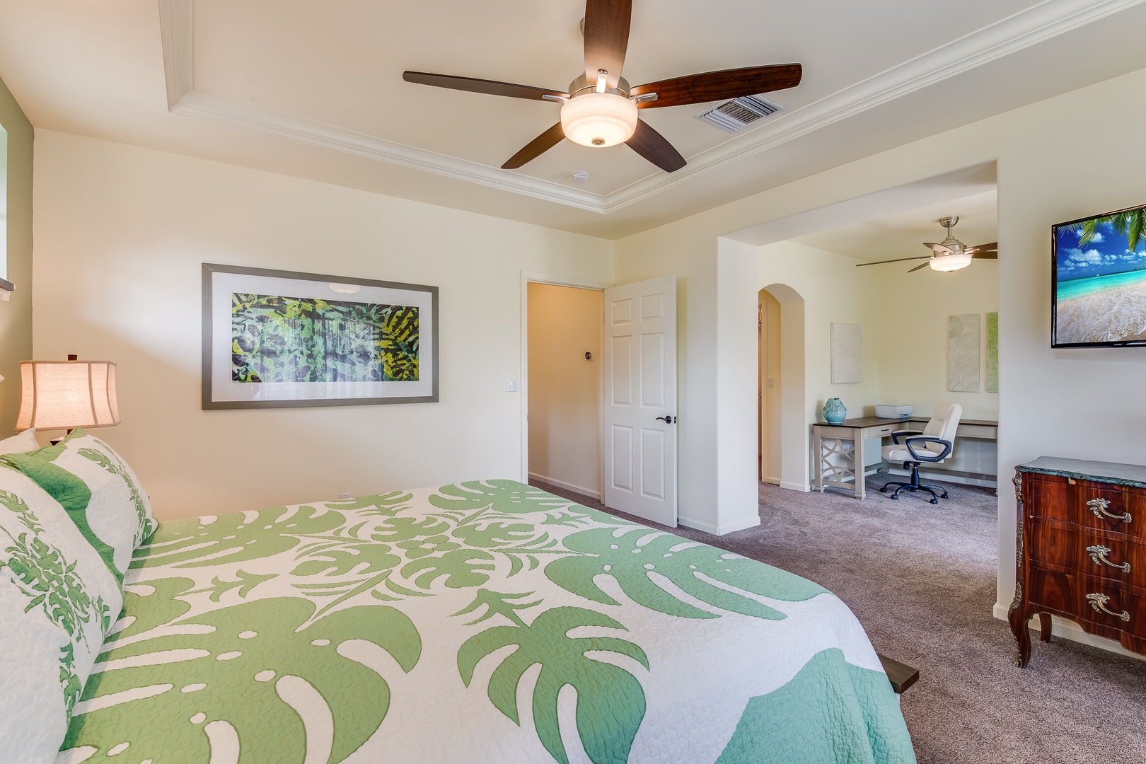 Kamuela Vacation Rentals, Mauna Lani Fairways #204 - Primary Bedroom w/ Ensuite Bath & Private Balcony