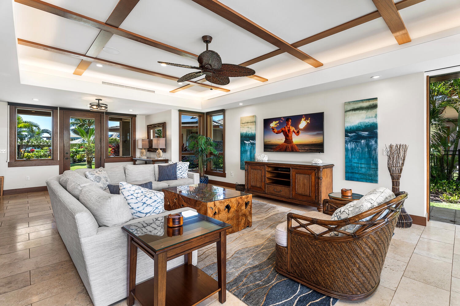 Kamuela Vacation Rentals, Laule'a at the Mauna Lani Resort #13 - Comfortable great room with indoor-outdoor flow and plenty of natural light.