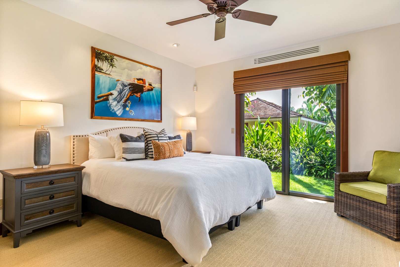 Kailua Kona Vacation Rentals, 3BD Hainoa Villa (2907C) at Four Seasons Resort at Hualalai - Second guest room with outdoor access, flat screen TV and ensuite full bath.
