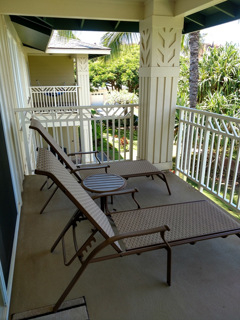 Kapolei Vacation Rentals, Ko Olina Kai 1035D - Sit on the upstairs lanai under swaying palms just outside the primary guest bedroom.