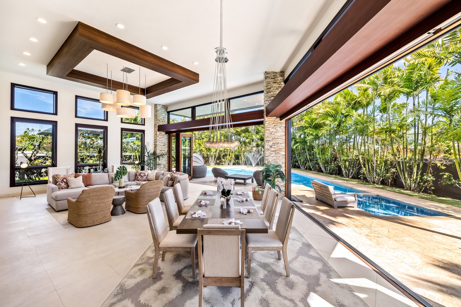 Honolulu Vacation Rentals, Kahala Grand Splendor - Dine with a view in the elegant dining area with a table for eight, just steps from the pool.