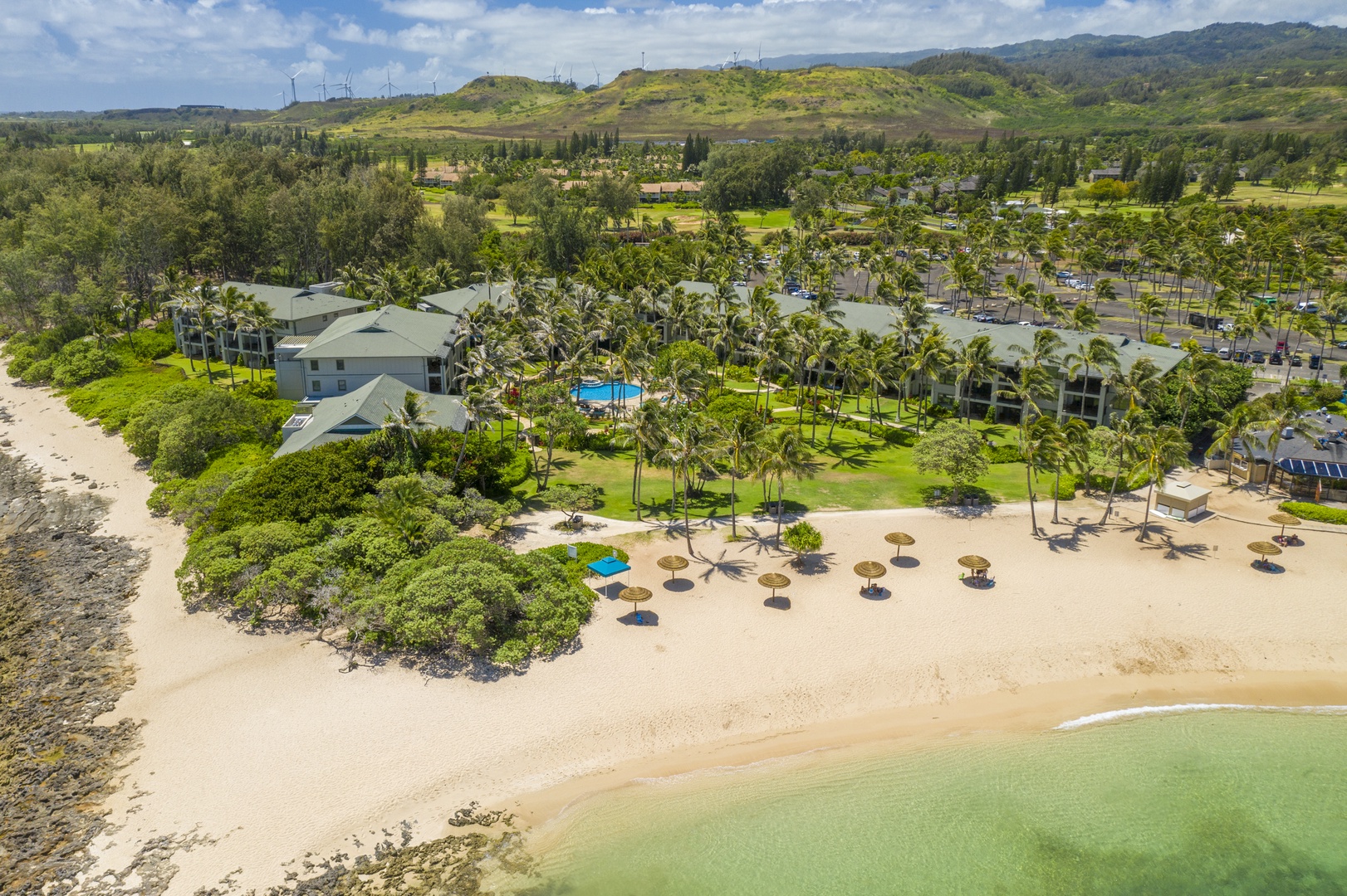 Kahuku Vacation Rentals, Turtle Bay Villas 201 - Aerial view of Ocean Villas
